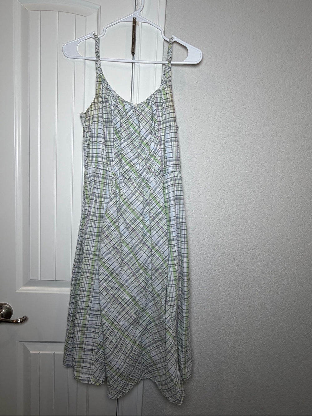 Faded Glory Light Green & White Plaid Midi Dress
